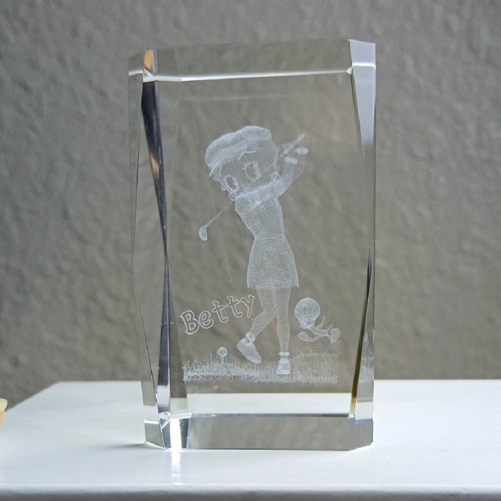 Betty Boop/Tweety Golfing‎ 3D Etched Glass Block Paper Weight